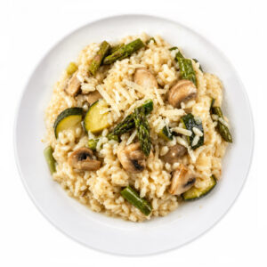 Risotto de pollo con champiñones. Fit